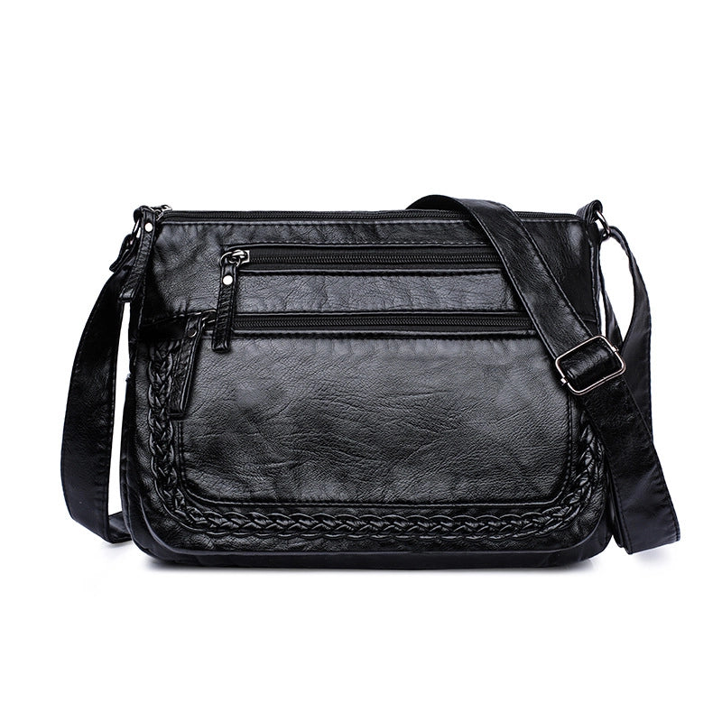 Women's Large Pu Leather Solid Color Streetwear Square Zipper Shoulder Bag Crossbody Bag