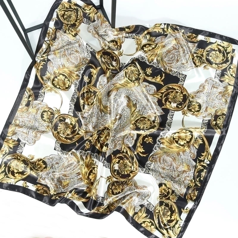Women's Retro Printing Polyester Satin Printing Dyeing Braid Silk Scarf