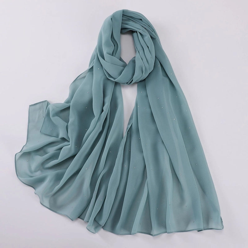 New Pearl Chiffon Long Scarf Gypsophila Hot Drilling Scarf Hui Scarf Middle East Turban Muslim Hijab