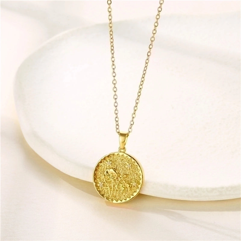 Stainless Steel Titanium Steel Fashion Inlay Plating Flower Chrysanthemum Lotus Zircon Pendant Necklace
