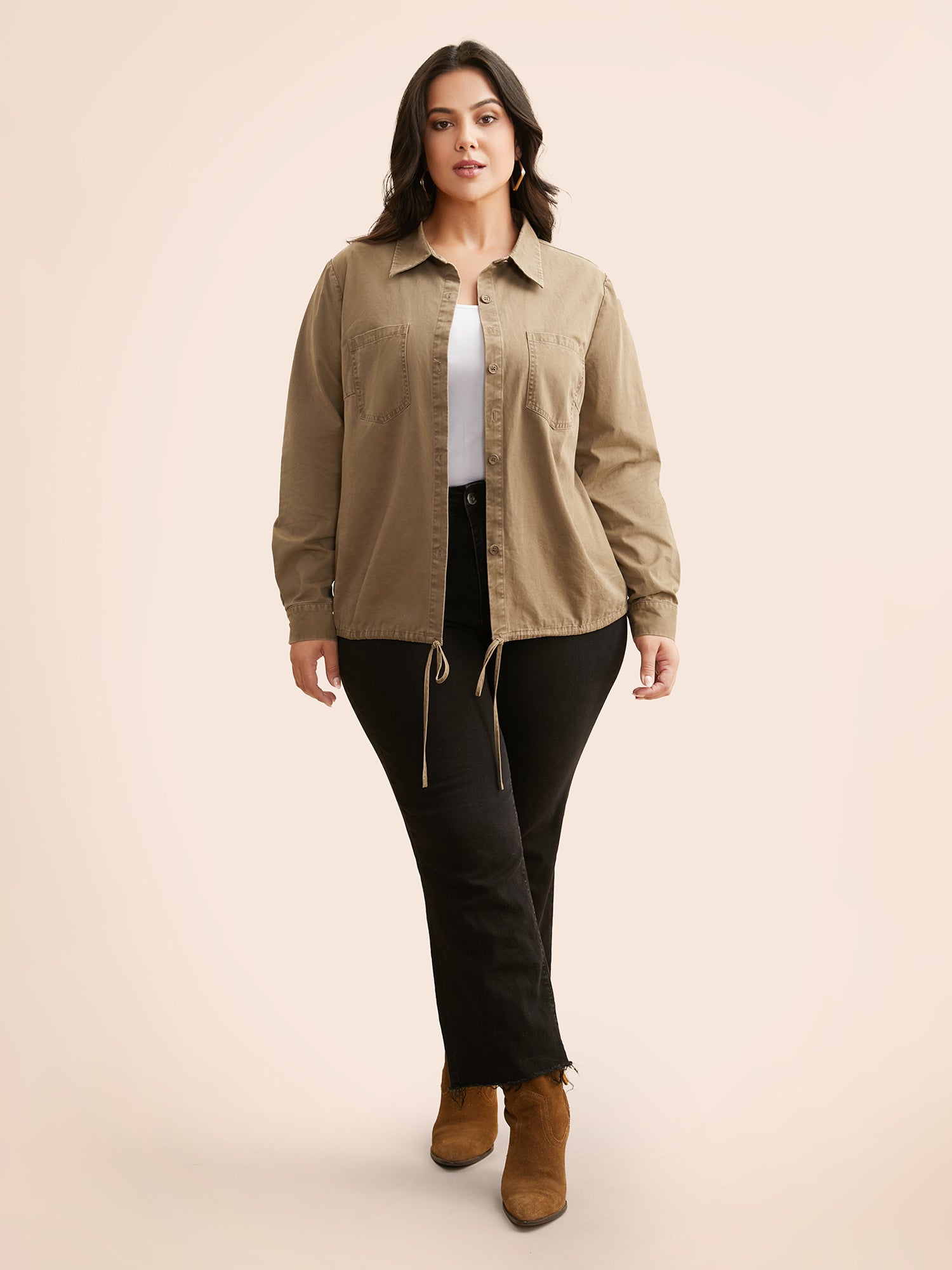 Vintage Patched Pocket Drawstring Shirt