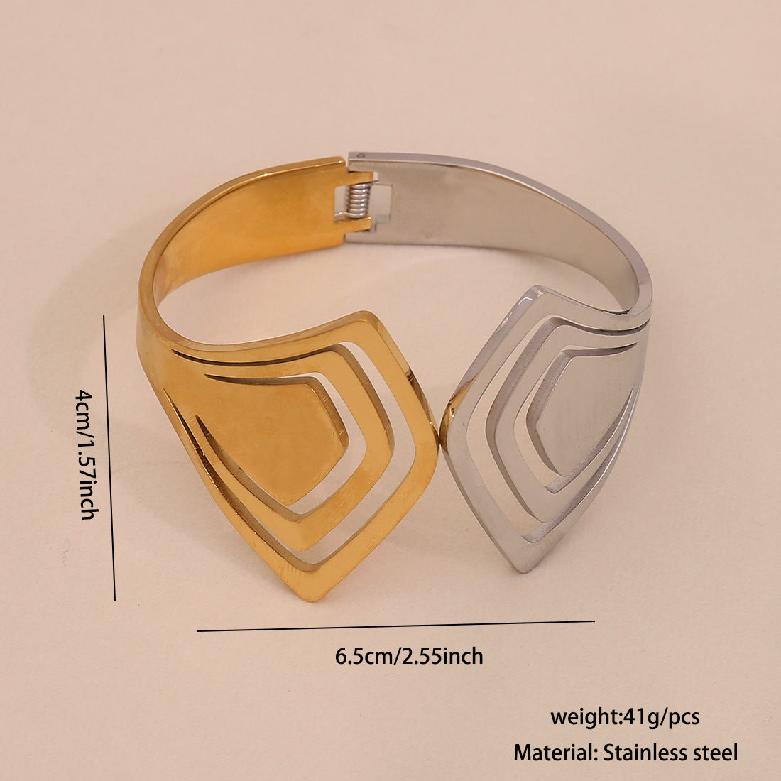 Gold And Gold Double Hollow Bracelet Exaggerated Geometric Stainless Steel Jewelry B627