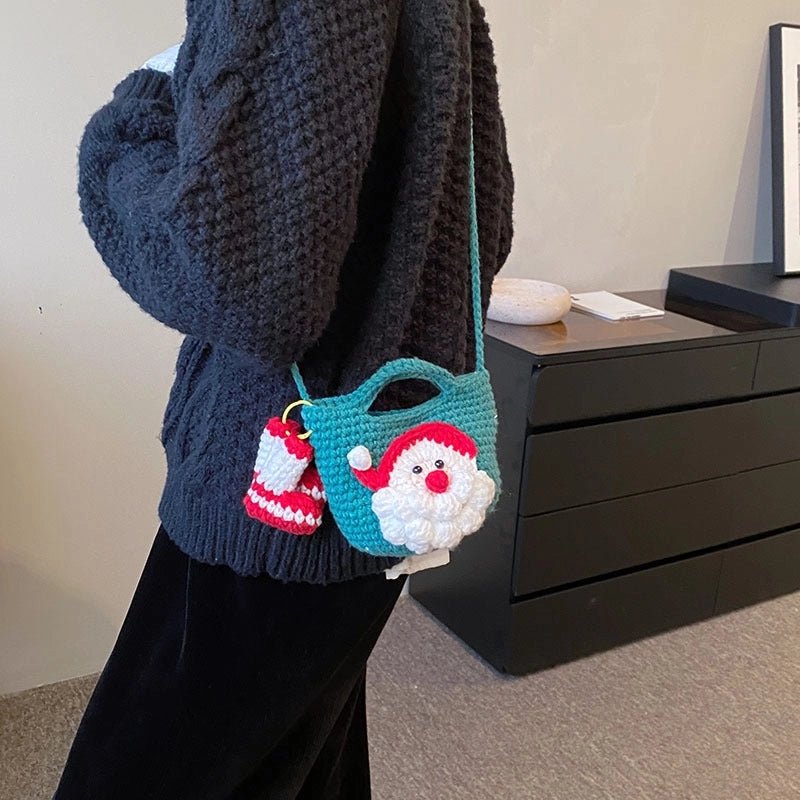 Christmas Women's Mini Knit Pumpkin Santa Claus Cute Square Hook Loop Crossbody Bag