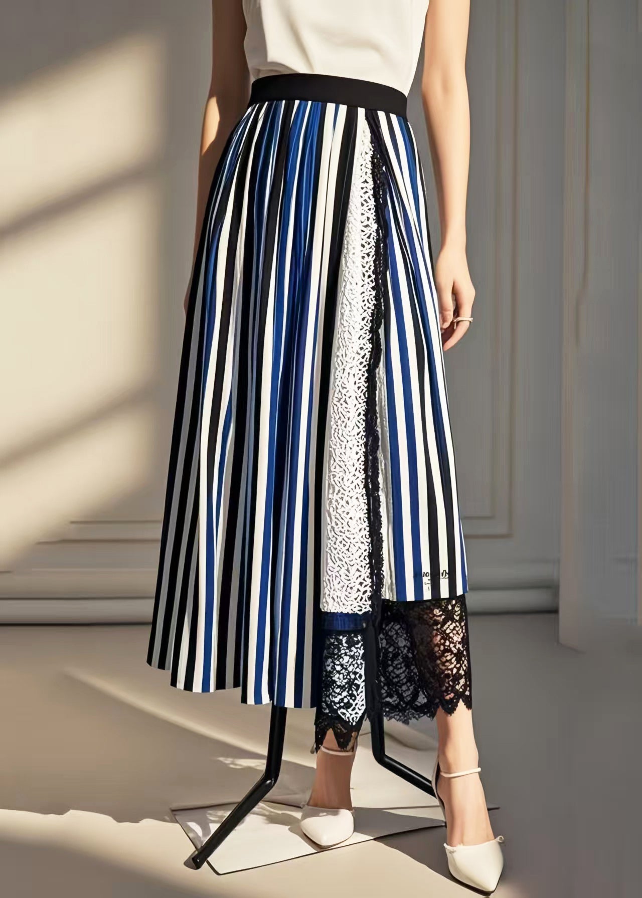 Chic Asymmetrical Patchwork Striped Cotton Skirt Summer