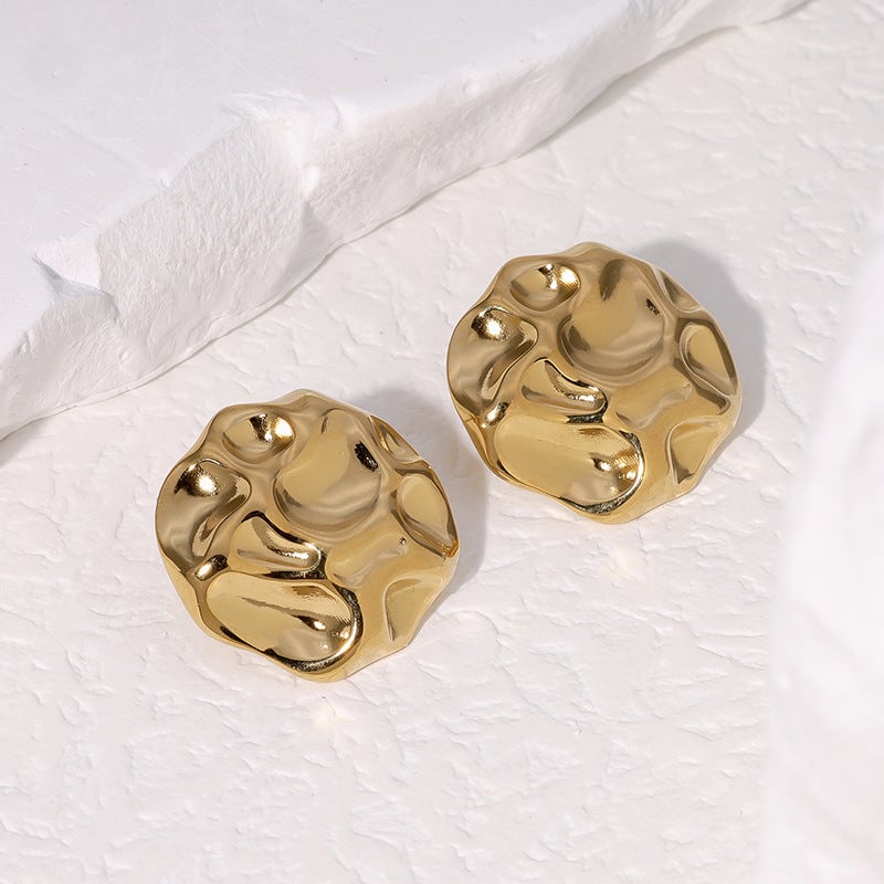 Minimalist Round Geometric Stainless Steel Electroplating Stud Earrings