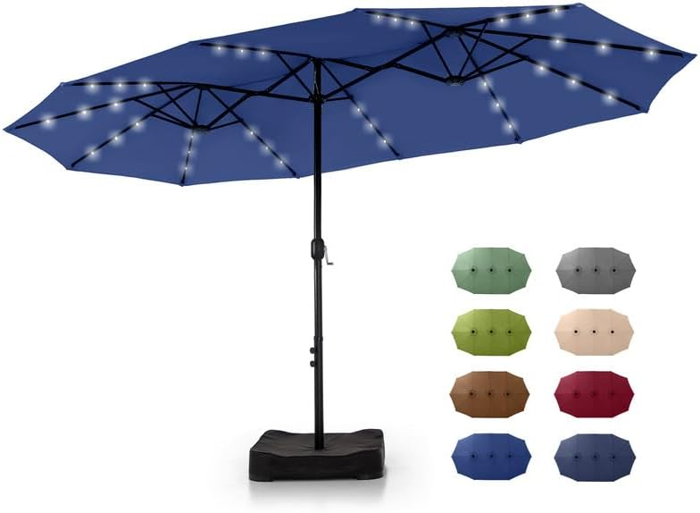 🎉𝑻𝒐𝒅𝒂𝒚'𝒔 𝑺𝒑𝒆𝒄𝒊𝒂𝒍 𝑽𝒂𝒍𝒖𝒆💝Buy 2 Get 30% Off✨GREEN PARTY 15 ft Rectangle Patio Umbrella with Solar Lights and Base Included