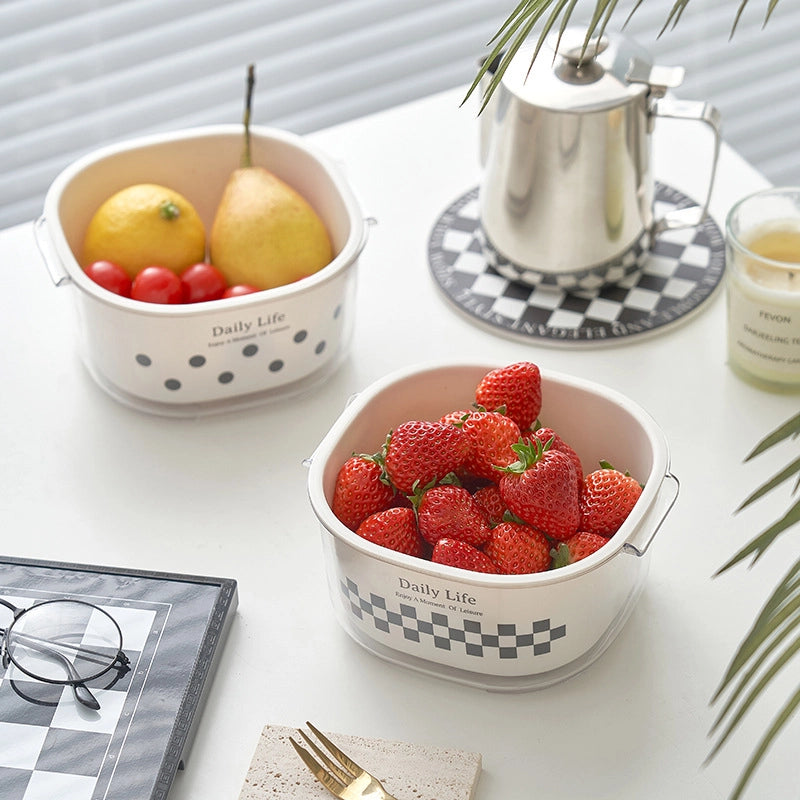 Vegetable Washing Basket Style Cream White Household Kitchen Fruit And Vegetable Basket Thickened Double-layer Fruit Storage Filter Basket Drain Basket
