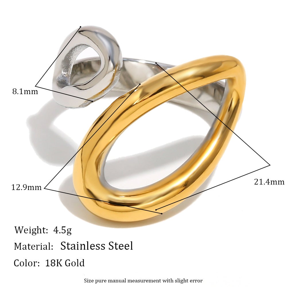 Ins Fashion Niche Design Personality Hand Jewelry Stainless Steel Plated 18K Gold Two-Color Geometric Snake Ring Female