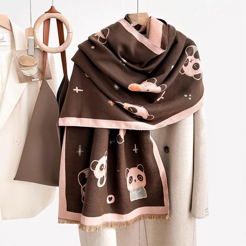Women's Cute Panda Imitation Cashmere Polyester Scarf