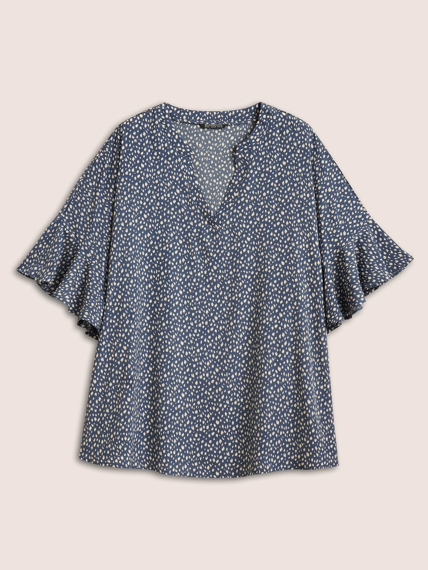 Leopard Print V Neck Ruffle Sleeve Blouse