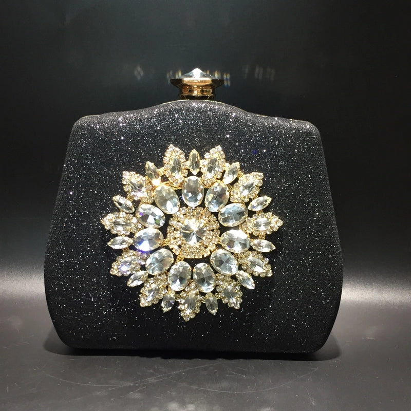 Blue Black Gold Pu Leather Solid Color Rhinestone Evening Bags