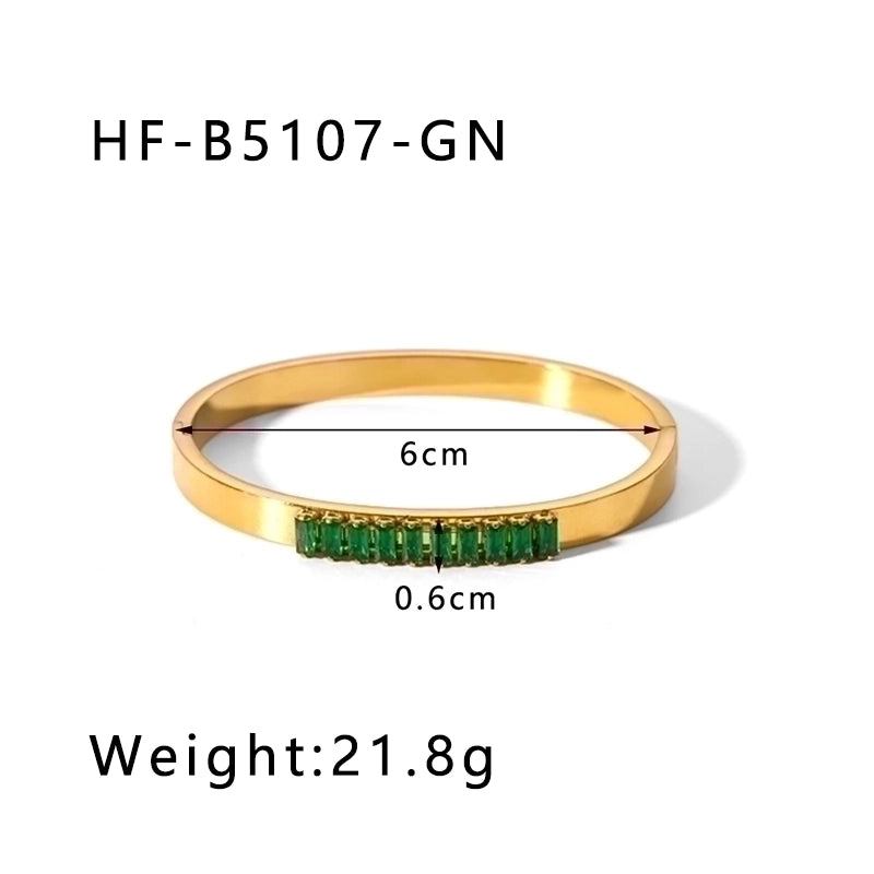 Minimalist Round Stainless Steel 18K Gold Plated Zircon Bangle In Bulk