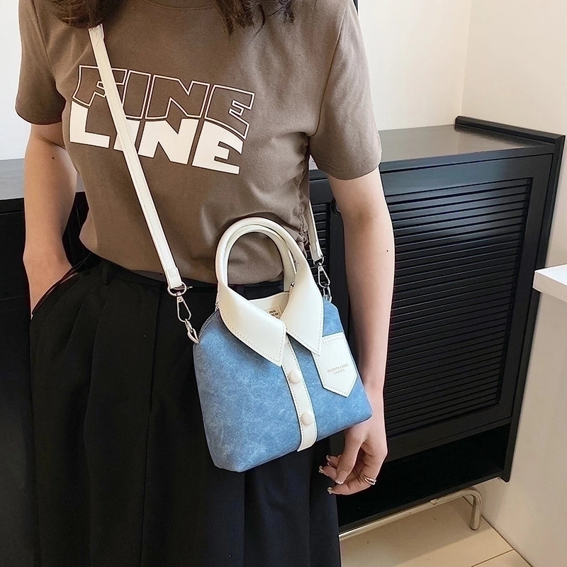 Unisex Canvas Color Block Plaid Vacation Sewing Thread Square Magnetic Buckle Handbag