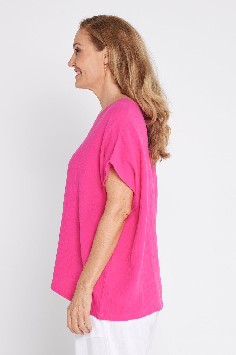 Fiji Cotton Muslin Top - Hot Pink