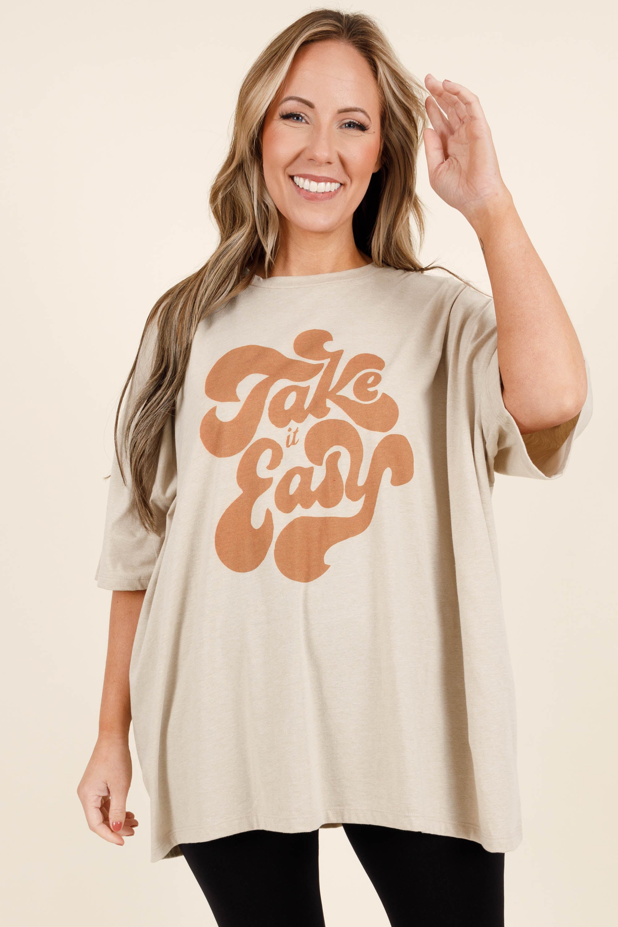 Take It Easy Boyfriend Tee. Heather Beige