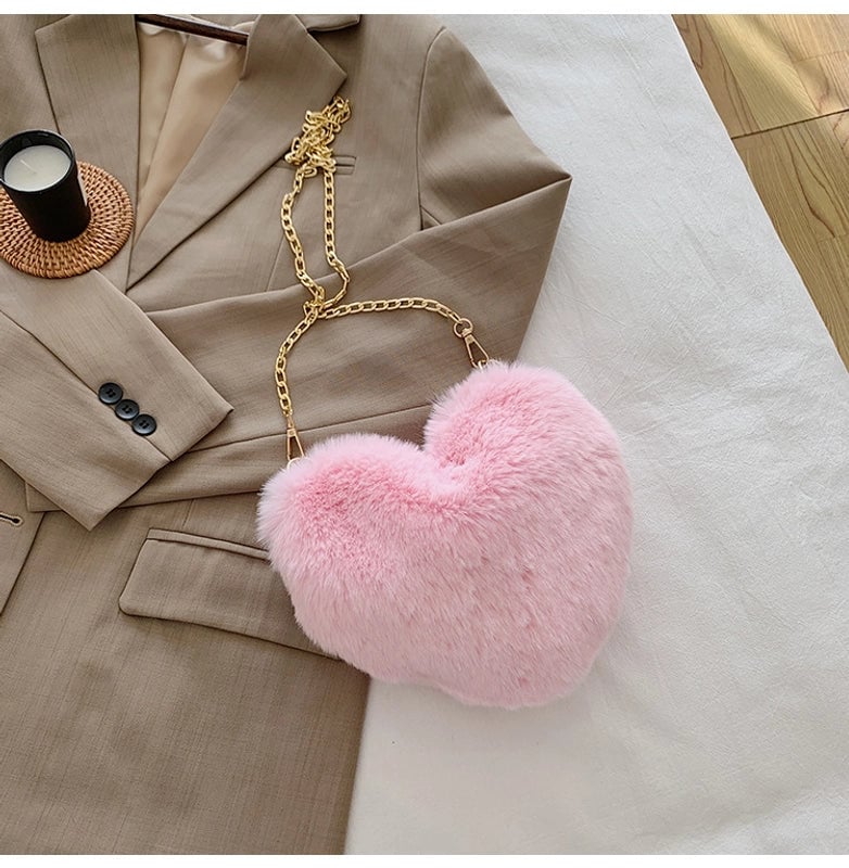 Women's Small Plush Solid Color Streetwear Heart-shaped Zipper Shoulder Bag Crossbody Bag