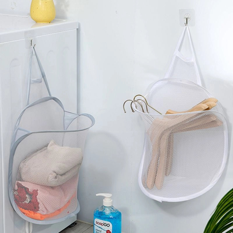 Dirty Clothes Basket Dirty Clothes Storage Basket Foldable Laundry Basket Bathroom Clothes Hanging Bag Household Wall-mounted Basket Frame Bucket