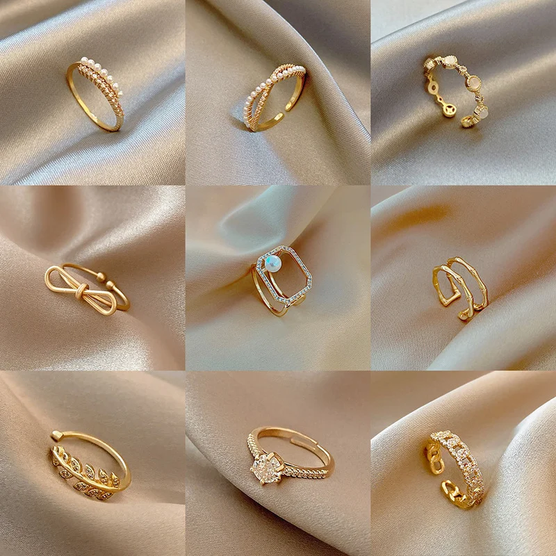 Korean Adjustable Small Cute Pearl Rings Jewelry Ladies Hollow Out Open Bowknot Gold Finger Ring