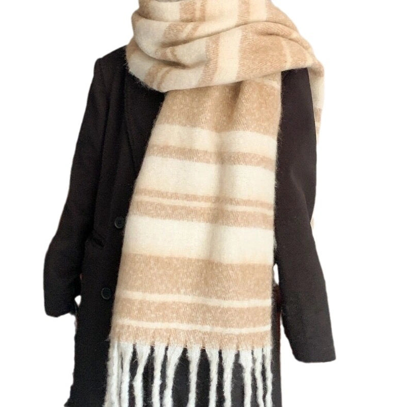Women's Casual Stripe Polyester Tassel Scarf