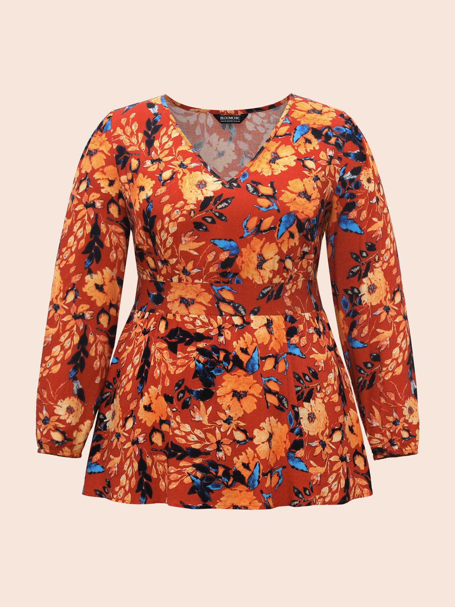Floral Shirred Gathered Lantern Sleeve Blouse