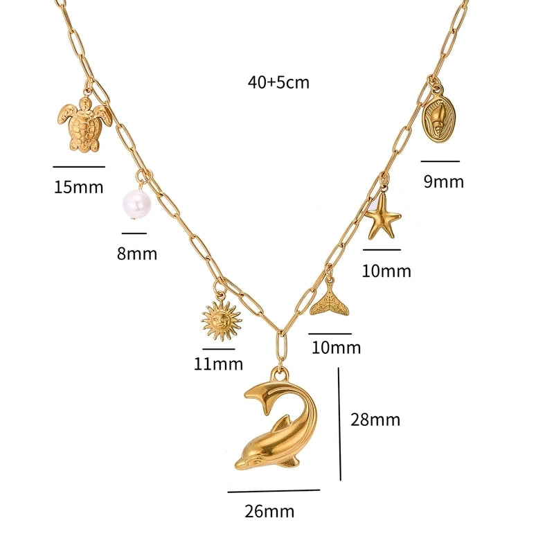 Marine Style Minimalist Starfish Dolphin Shell 201 Stainless Steel 304 Stainless Steel 18K Gold Plated Pendant Necklace