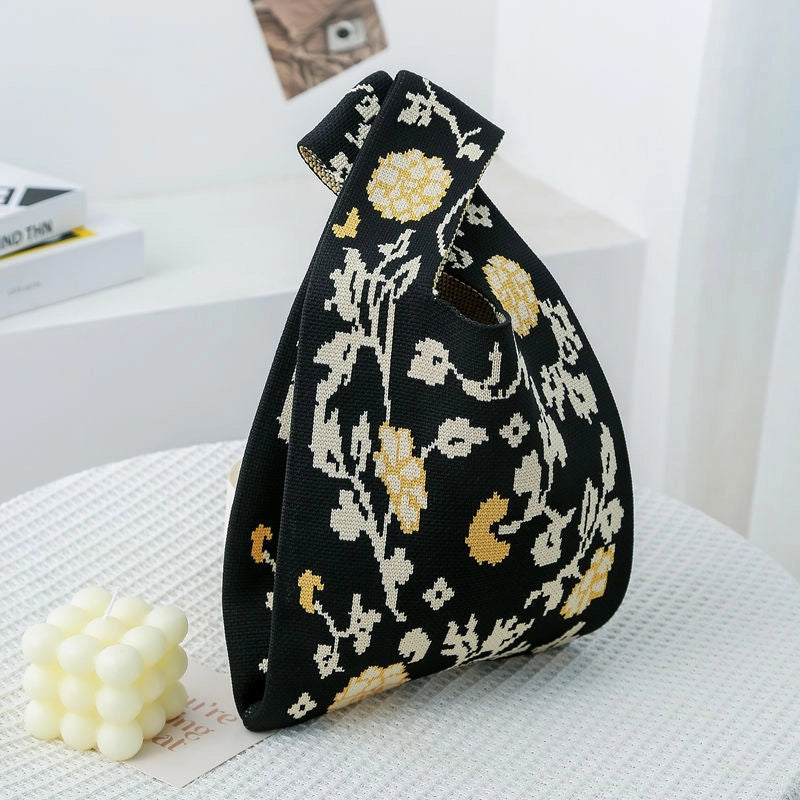Women's Small Knit Color Block Streetwear Square Open Shoulder Bag