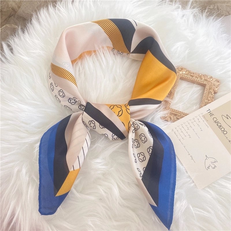 Women's Elegant Letter Flower Satin Silk Scarf