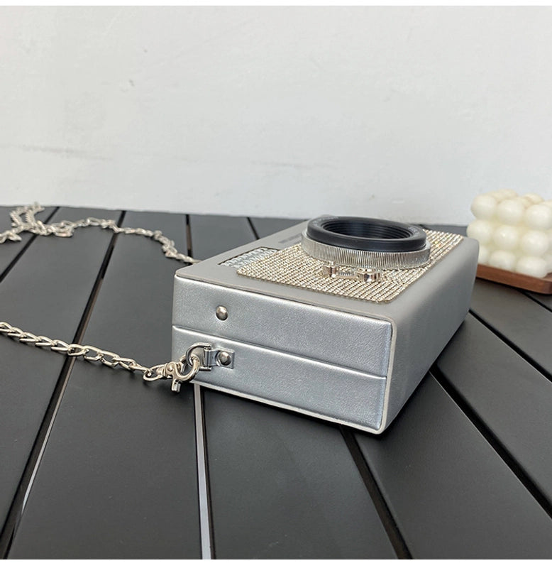 Women's Small Pu Leather Camera Vintage Style Rhinestone Lock Clasp Camera Bag