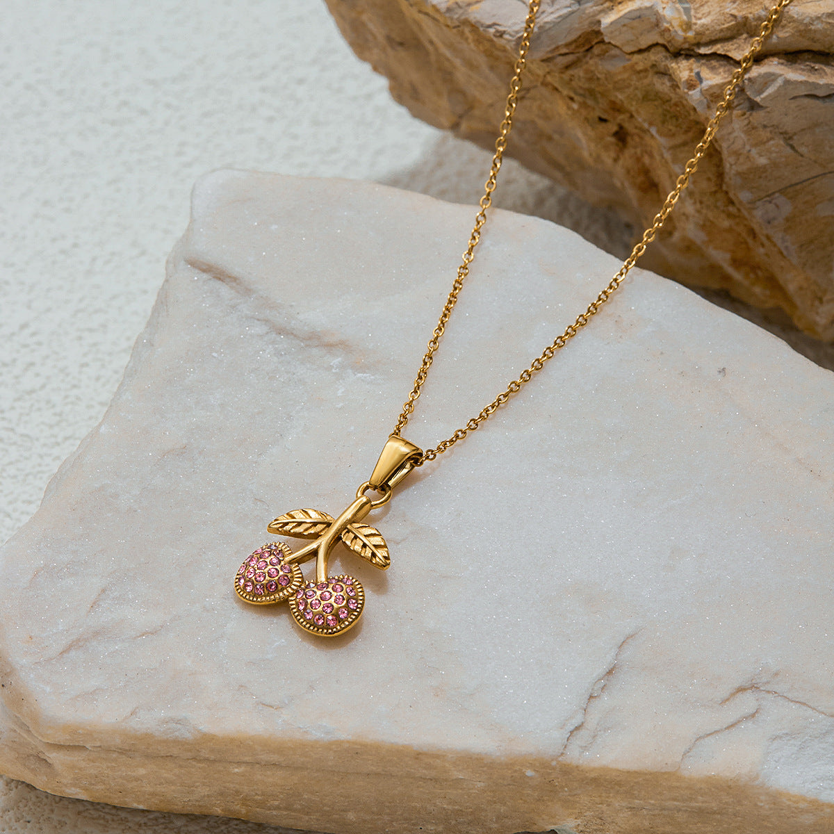 Stainless Steel Cherry Zircon Necklace Jewelry Women'S Titanium Steel Necklace