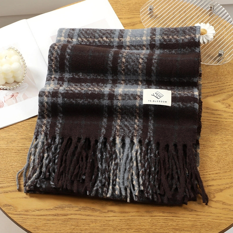 Women's Basic Plaid Polyester Scarf