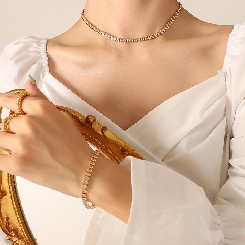 Fashion 304 Stainless Steel Zircon 18K Gold Plated Plating