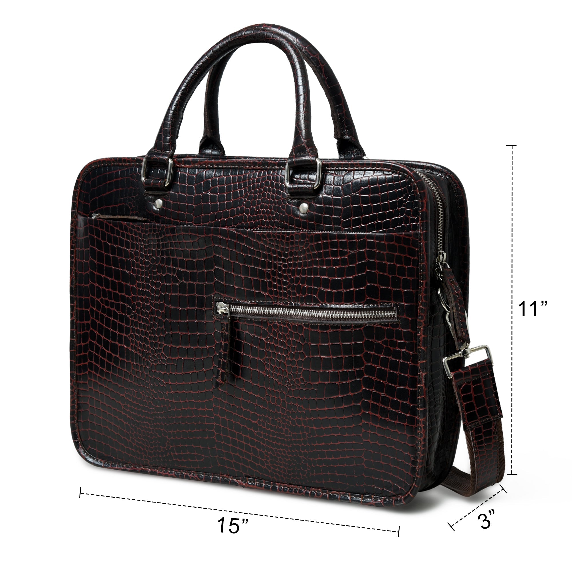 Croco Leather Computer Bag. Dark Brown