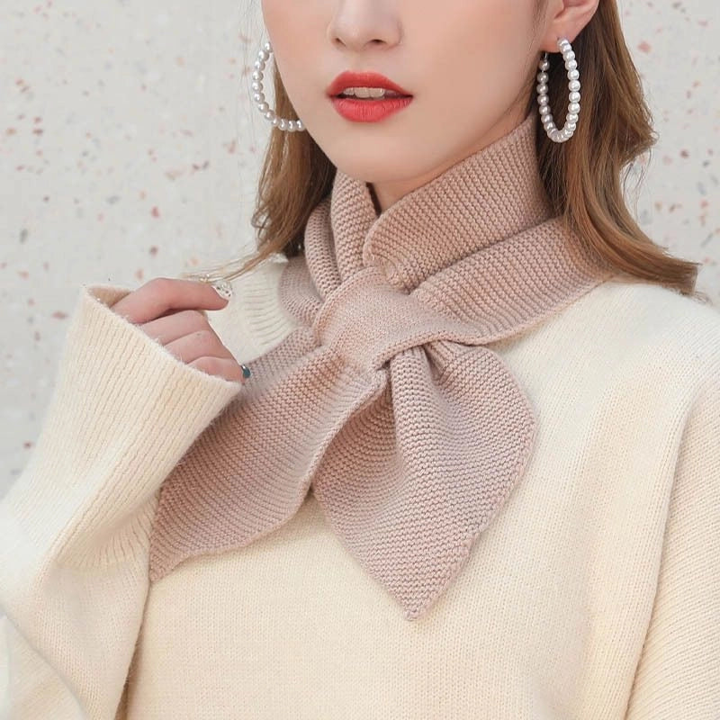 Knitted Small Scarf Women's Autumn And Winter Cross Bow Fishtail Decorative Wool Scarf Evening And Evening