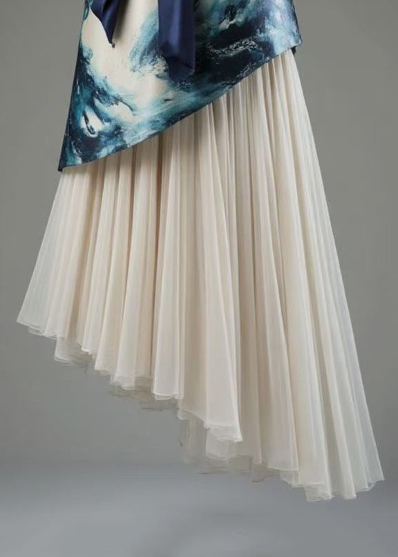 French Blue Asymmetrical Lace Up Tulle Patchwork Skirts Summer