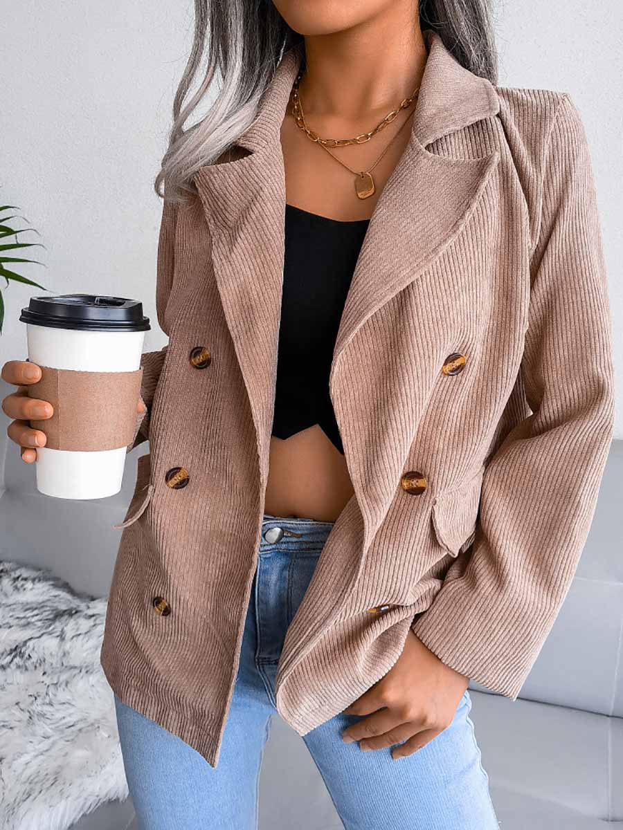 Solid Color Corduroy Fashion Double-Breasted Jacket