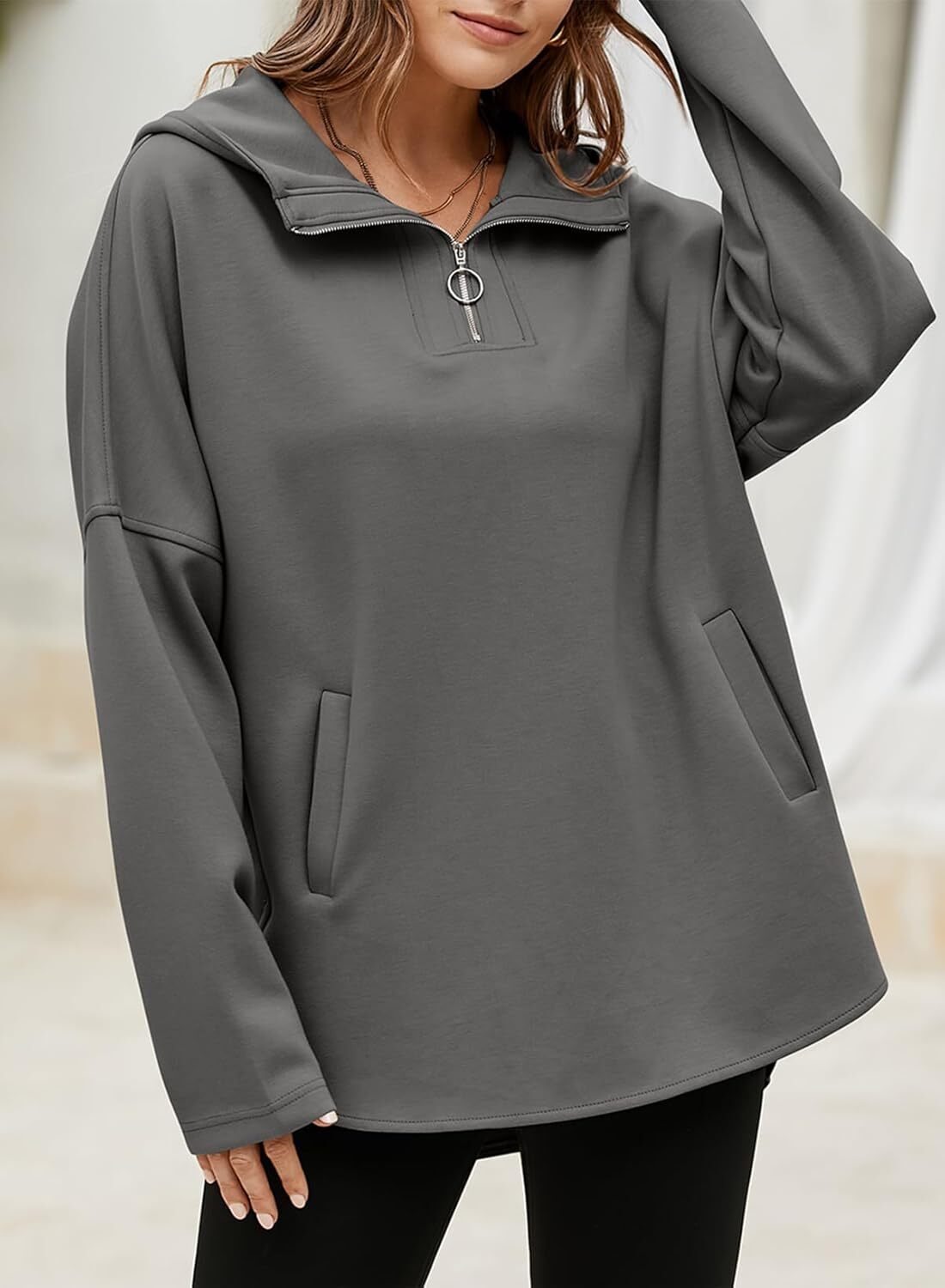 FINAL SALE⚡5 Packs for $25.95⚡- Women's Oversized Hoodies Casual Long Sleeve Half Zipper Pocket Sweatshirt Pullover Tops