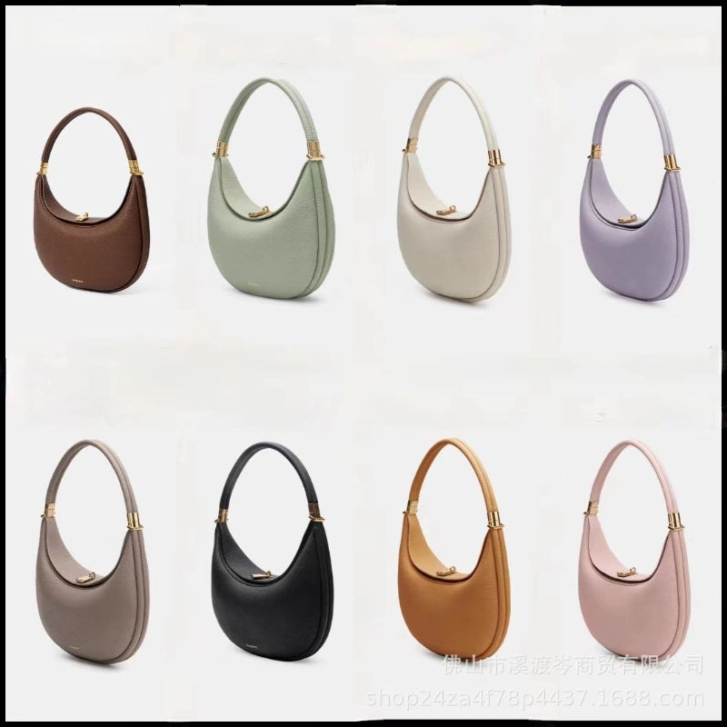 Women's Composite Cowhide Solid Color Basic Classic Style Dumpling Shape Flip Cover Shoulder Bag