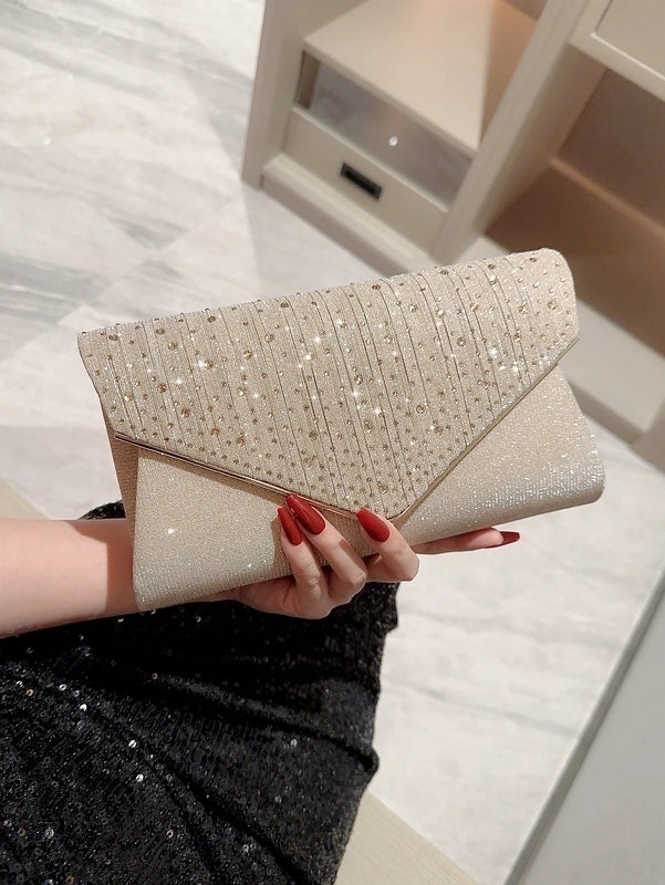 Gold Black Polyester Solid Color Sequins Square Evening Bags
