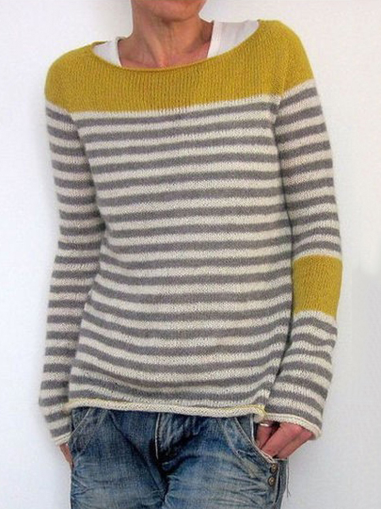 Retro Crew Neck Striped Contrast Sweater