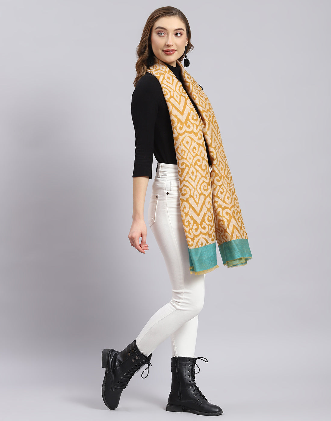 Women Mustard Self Design Stole