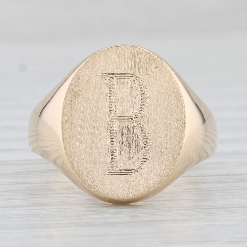 Engraved Letter B Initial Signet Ring 14k Yellow Gold Size 9.75 Vintage Men's