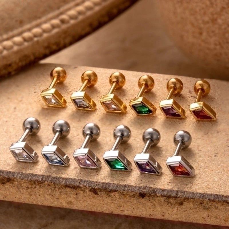 1 Piece Ear Cartilage Rings & Studs Minimalist Classic Style Rhombus 316L Stainless Steel  Copper Plating Inlay Zircon