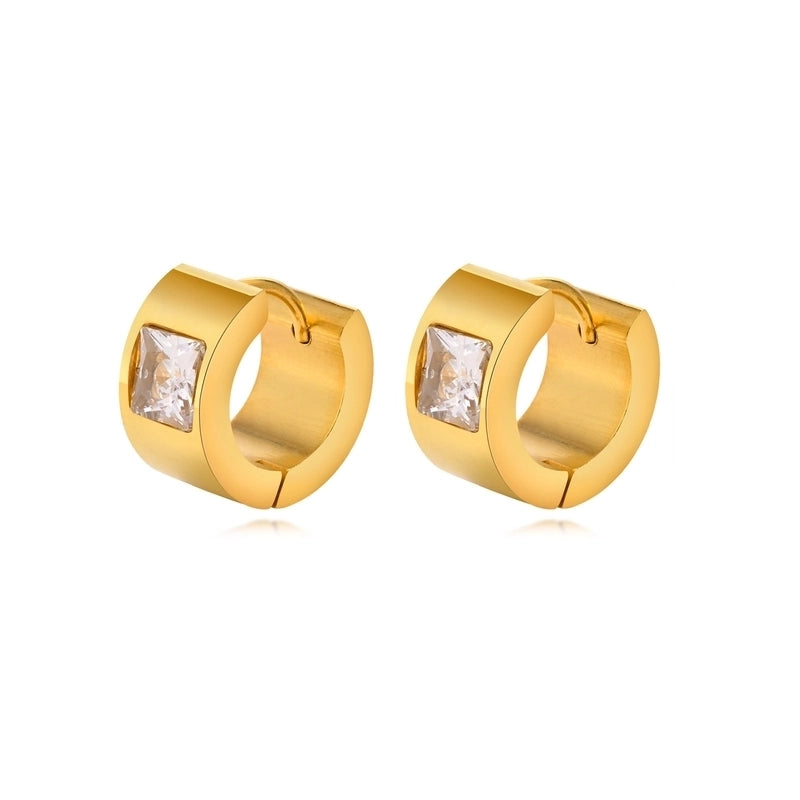 1 Pair Streetwear Solid Color Plating Inlay 201 Stainless Steel Zircon Gold Plated Hoop Earrings