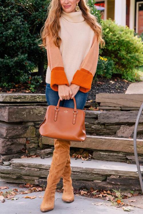 Pumpkin Oversized Color Block Sweater