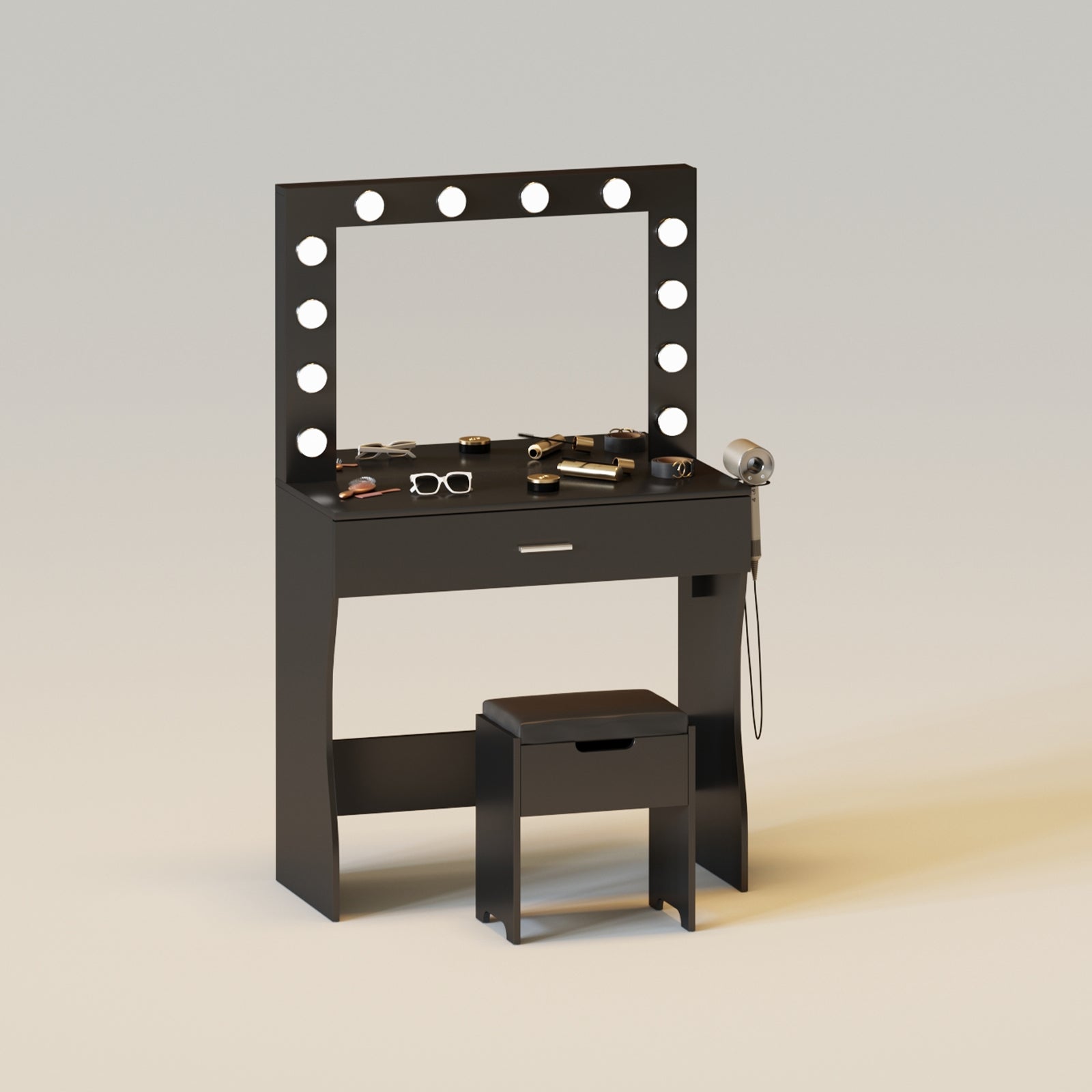 Vanity Table Set with Lighted Mirror - Makeup Vanity with Charging Station