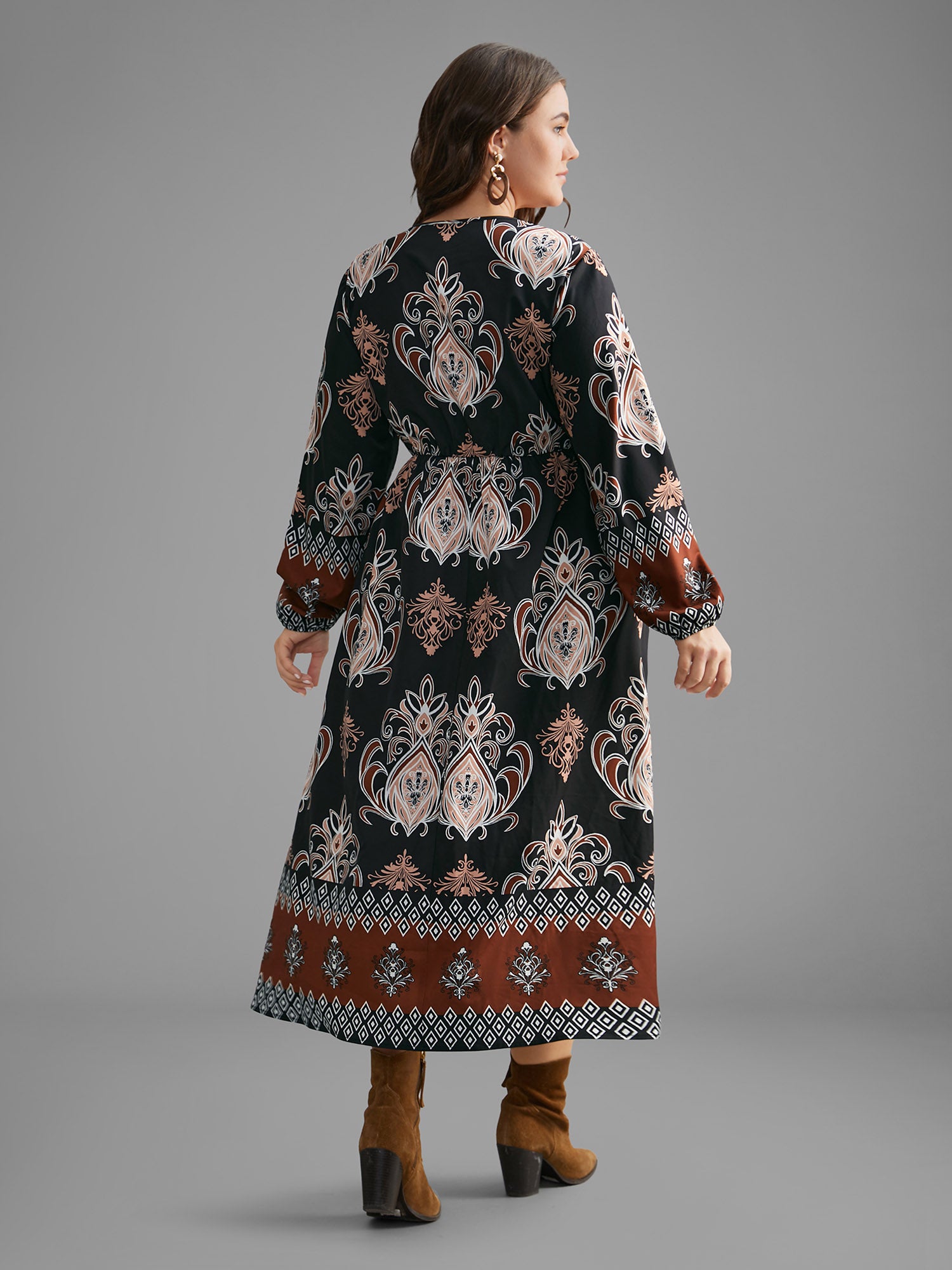 Bandana Overlap Collar Elastic Waist Dress