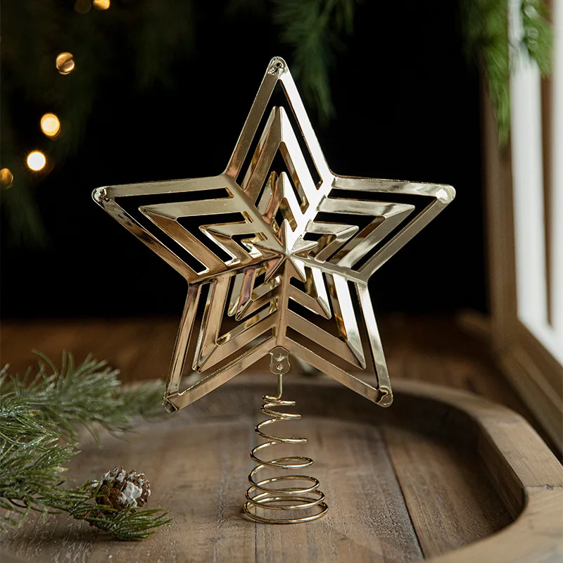 3D Hollow Gold Metal Star Topper Christmas Tree Topper Star Treetop Decoration for Christmas Home Decoration