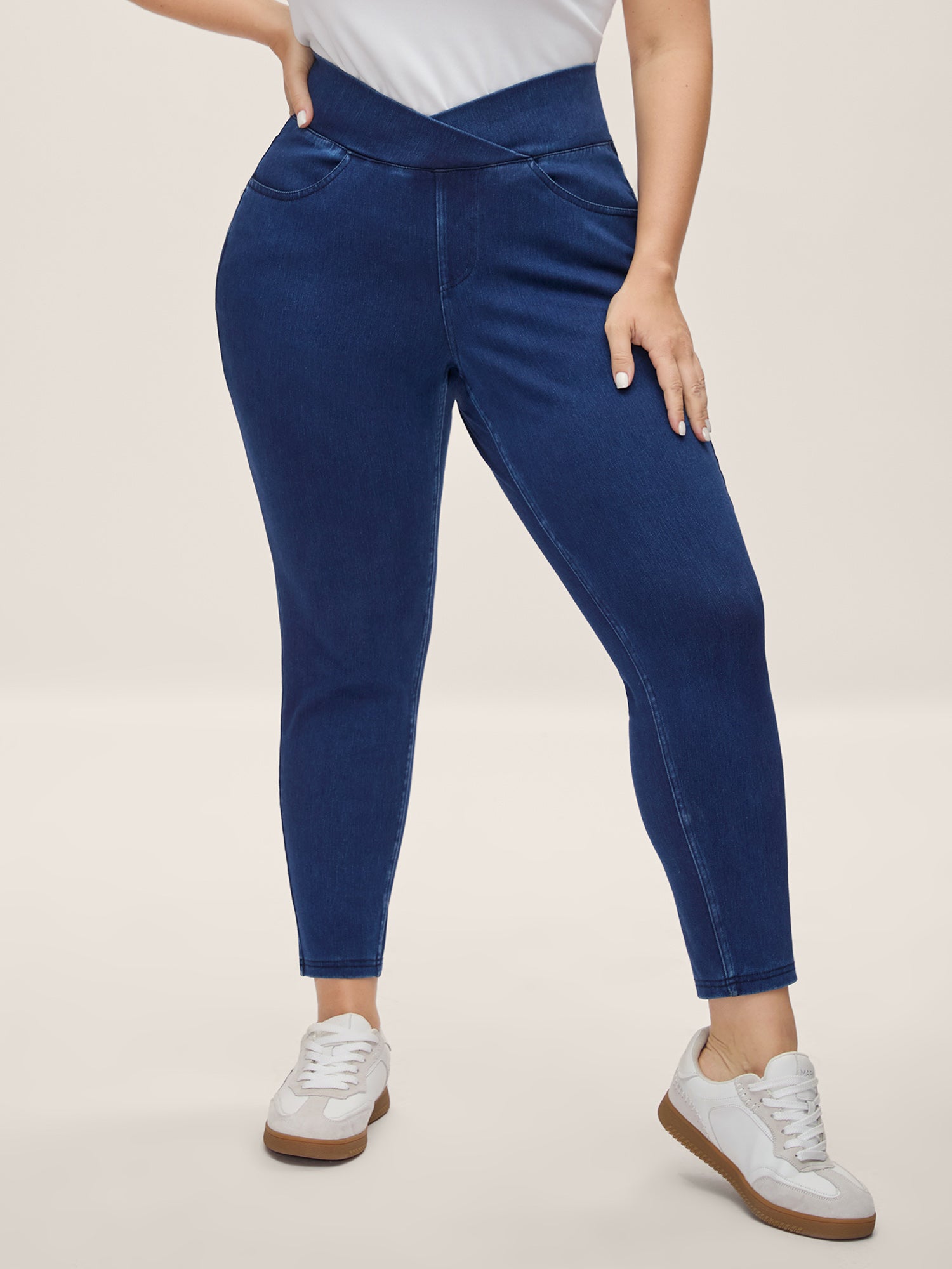 Overlap Hem Yoga Stretch Skinny Knit Jeans