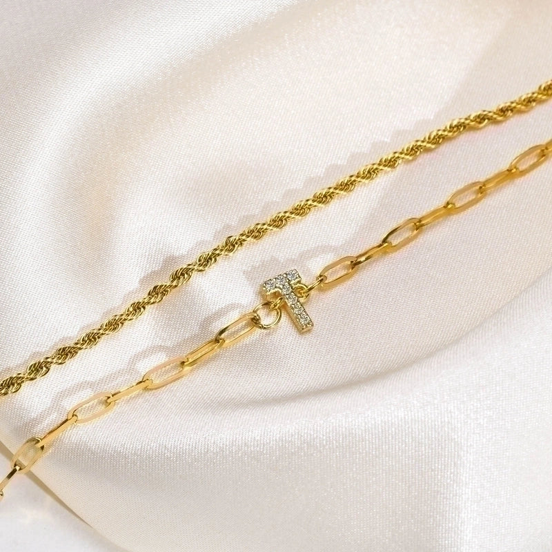 201 Stainless Steel 18K Gold Plated IG Style Inlay Letter Zircon Bracelets