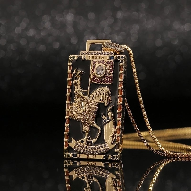 Fashion New Oil Drop Tarot Pendant Copper Zircon Necklace